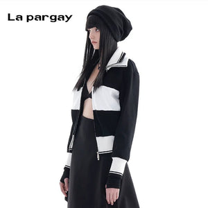 Lapargay Colorblock Stand Collar Short Jacket 2026 New Women Personality Fashion Simple Design Top - Lapargay