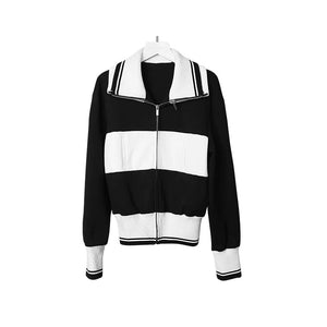 Lapargay Colorblock Stand Collar Short Jacket 2026 New Women Personality Fashion Simple Design Top - Lapargay