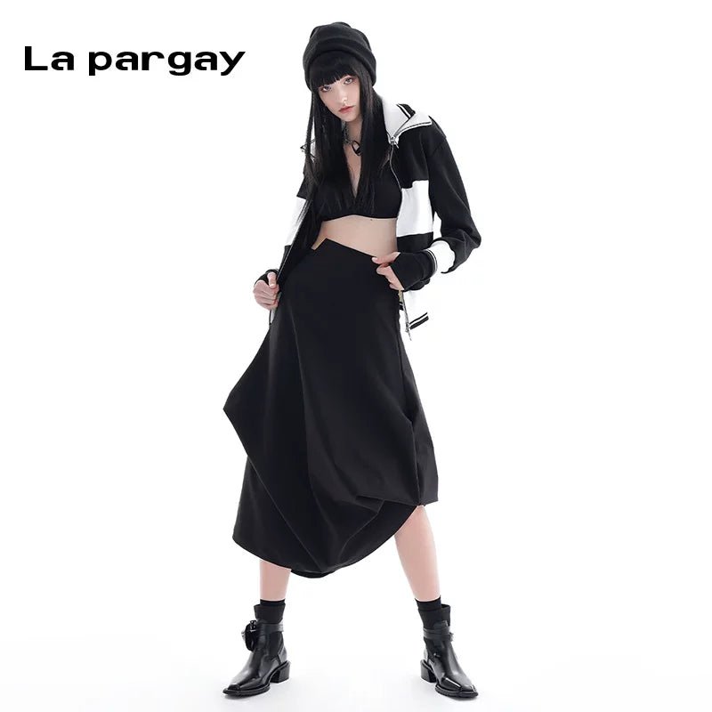 Lapargay Colorblock Stand Collar Short Jacket 2026 New Women Personality Fashion Simple Design Top - Lapargay
