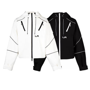 Lapargay Contrast Loose Short Casual Jacket with Zipper Trim Detail, Hooded Top L78101228S - Lapargay