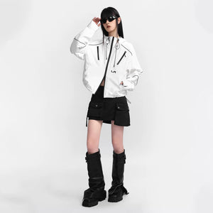 Lapargay Contrast Loose Short Casual Jacket with Zipper Trim Detail, Hooded Top L78101228S - Lapargay