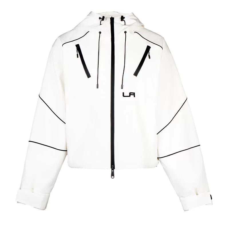 Lapargay Contrast Loose Short Casual Jacket with Zipper Trim Detail, Hooded Top L78101228S - Lapargay