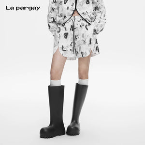Lapargay Cool Letter Print, Drawstring Elastic Waist, Lightweight Side-Slit Casual Shorts L78202210V - Lapargay