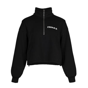 Lapargay Cool Stand Collar Short Sweatshirt, Half Zipper Design, Letter Print Top L78101980C - Lapargay