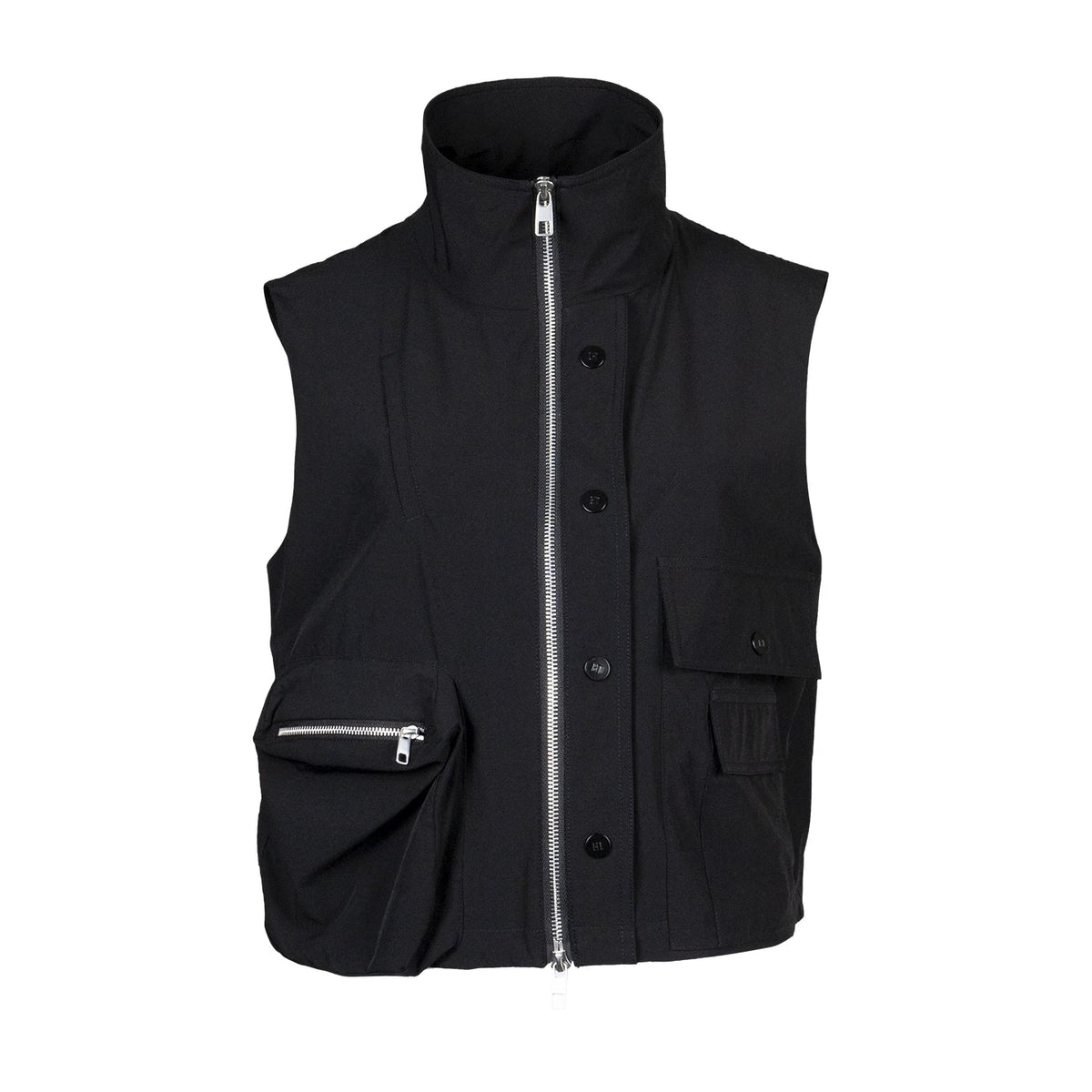 Lapargay Cool Stand Collar Vest Double Zipper Design Multi-Pocket Sleeveless Short Jacket L78201407V - Lapargay