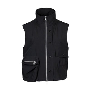 Lapargay Cool Stand Collar Vest Double Zipper Design Multi-Pocket Sleeveless Short Jacket L78201407V - Lapargay