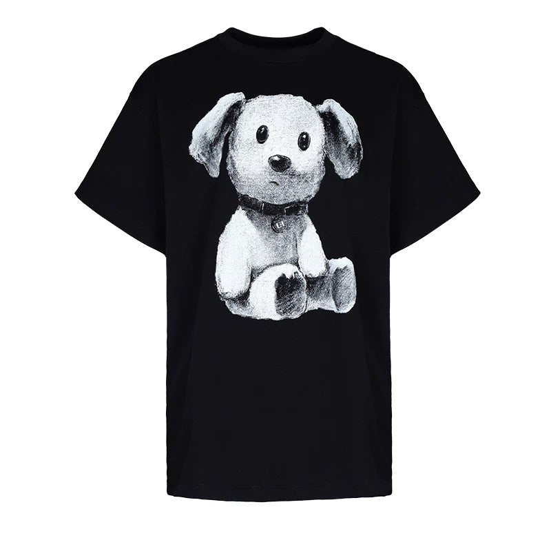 Lapargay cute puppy print T-shirt, loose silhouette, ideal for daily casual wear L78200207C - Lapargay
