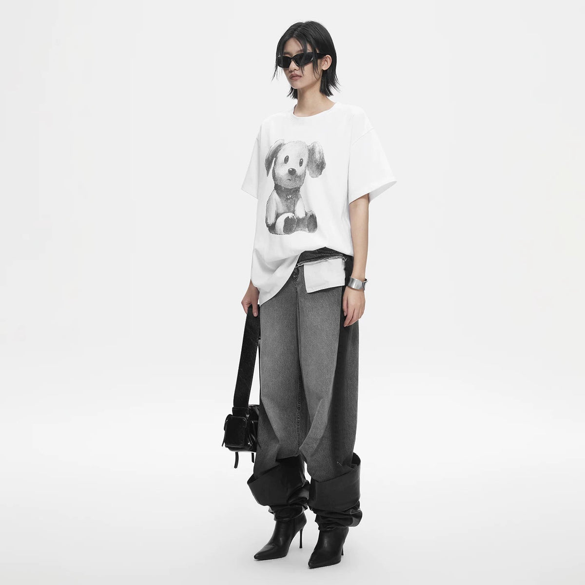 Lapargay cute puppy print T-shirt, loose silhouette, ideal for daily casual wear L78200207C - Lapargay