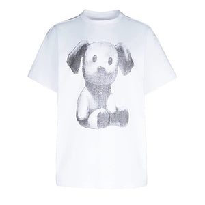 Lapargay cute puppy print T-shirt, loose silhouette, ideal for daily casual wear L78200207C - Lapargay