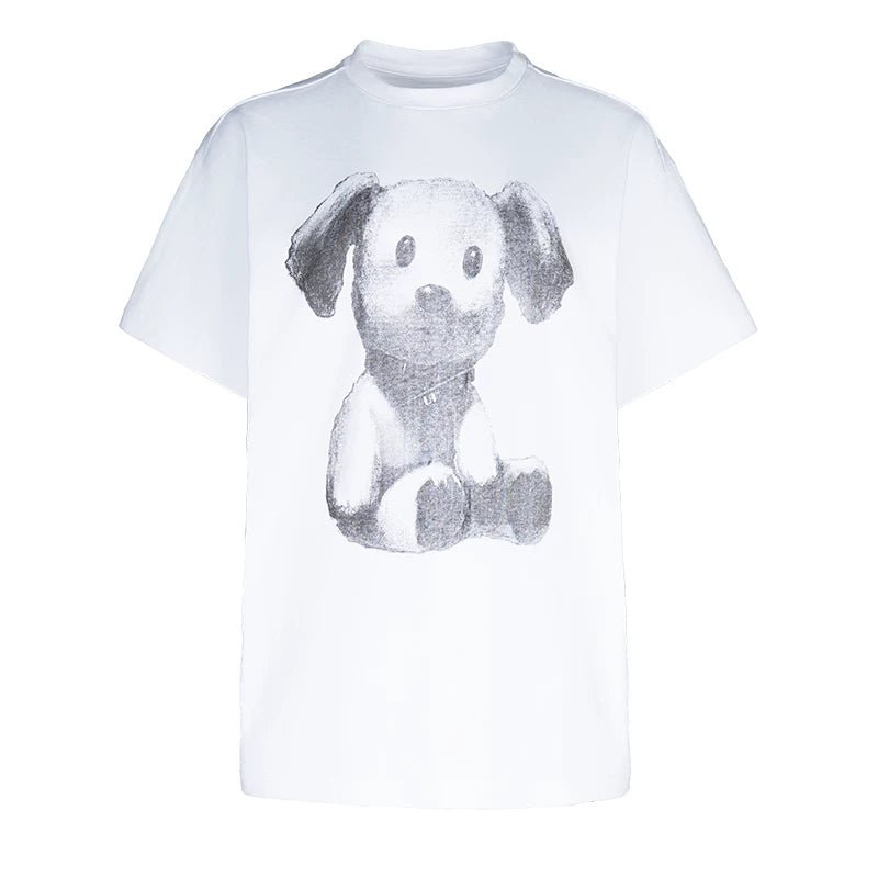 Lapargay cute puppy print T-shirt, loose silhouette, ideal for daily casual wear L78200207C - Lapargay