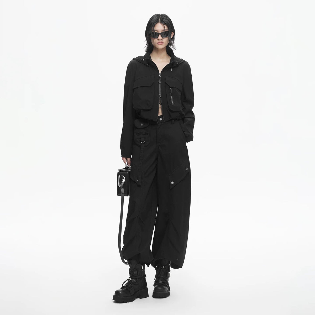 Lapargay Dark Cyberpunk Style, Short Hooded Jacket with Multi-Pocket Cargo Design L78101212S - Lapargay