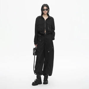 Lapargay Dark Cyberpunk Style, Short Hooded Jacket with Multi-Pocket Cargo Design L78101212S - Lapargay