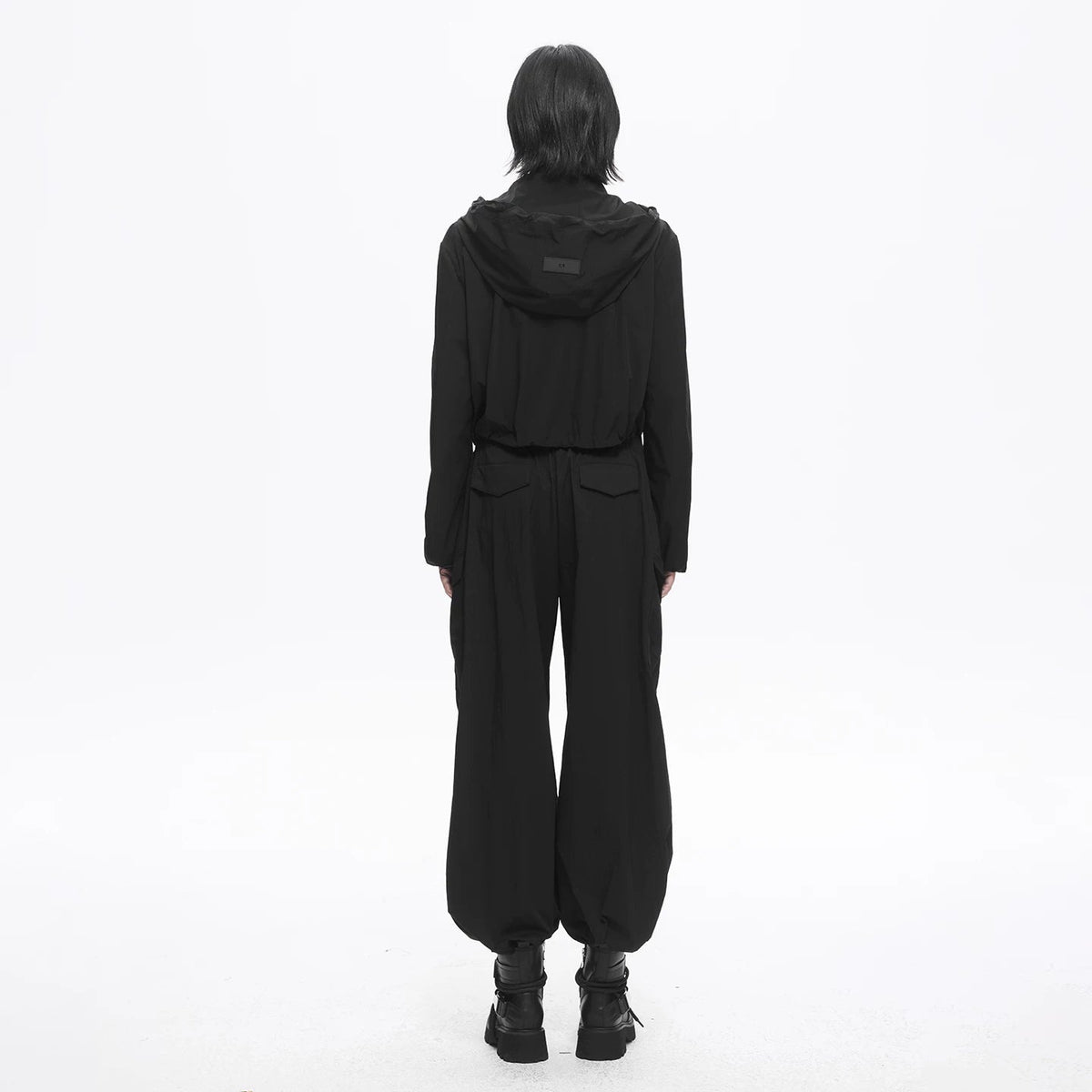 Lapargay Dark Cyberpunk Style, Short Hooded Jacket with Multi-Pocket Cargo Design L78101212S - Lapargay