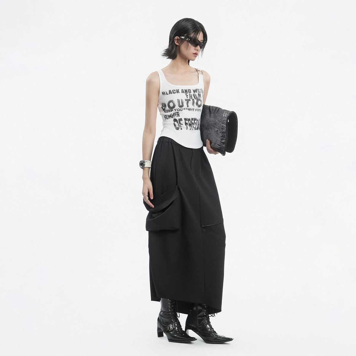 Lapargay Dark Design Sense Skirt Three-Dimensional Pockets Zipper Unique Personality Hem L78209101V - Lapargay