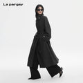 Lapargay Dark Gray Double-Breasted Drop Shoulder Trench Coat Modern Deconstruction Wide Belt Design L78101602V - Lapargay