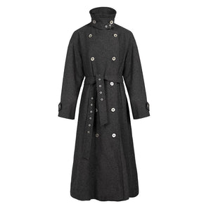 Lapargay Dark Gray Double-Breasted Drop Shoulder Trench Coat Modern Deconstruction Wide Belt Design L78101602V - Lapargay