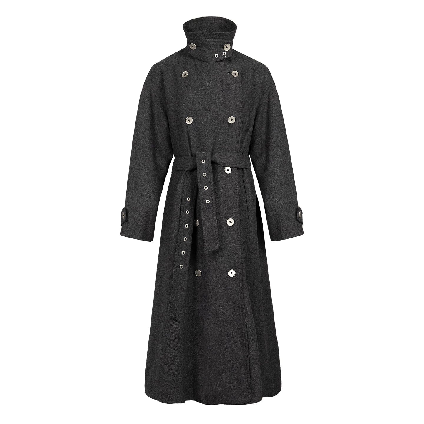 Lapargay Dark Gray Double-Breasted Drop Shoulder Trench Coat Modern Deconstruction Wide Belt Design L78101602V - Lapargay