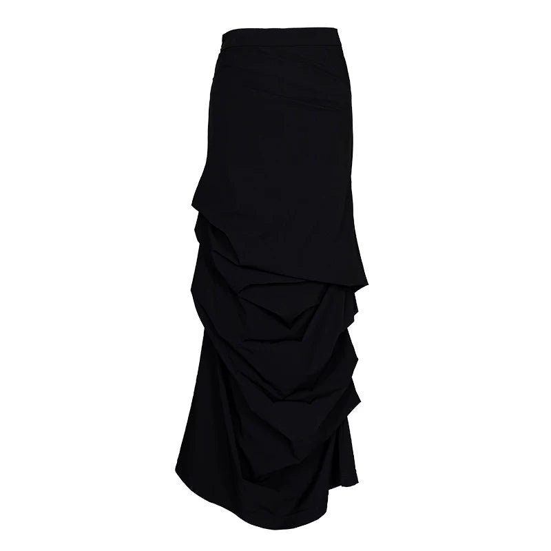 Lapargay dark pleated long skirt, three-dimensional layered tailoring, slim and figure-flattering style L66309185C - Lapargay