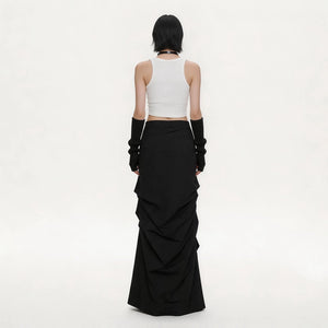 Lapargay dark pleated long skirt, three-dimensional layered tailoring, slim and figure-flattering style L66309185C - Lapargay