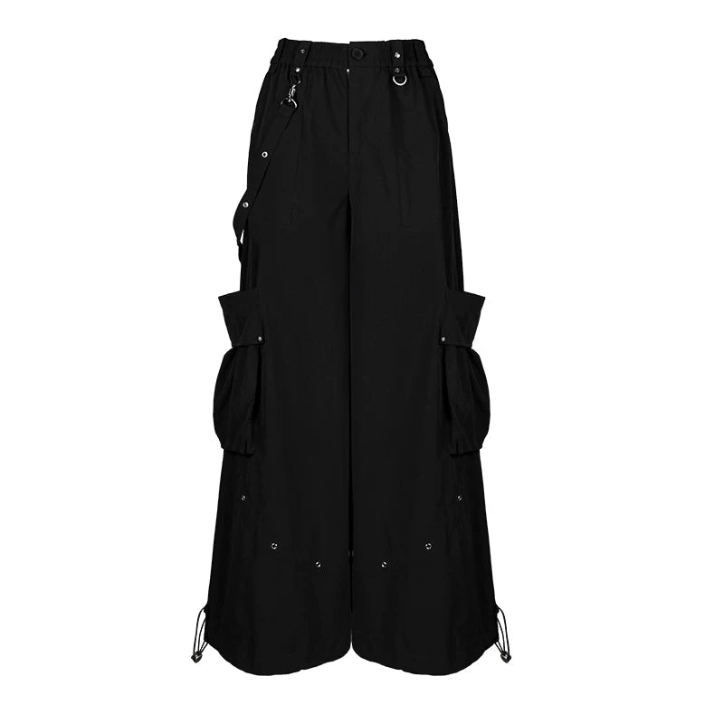 Lapargay dark style wide-leg casual pants utility metal details creates streetwear look L78202607V - Lapargay