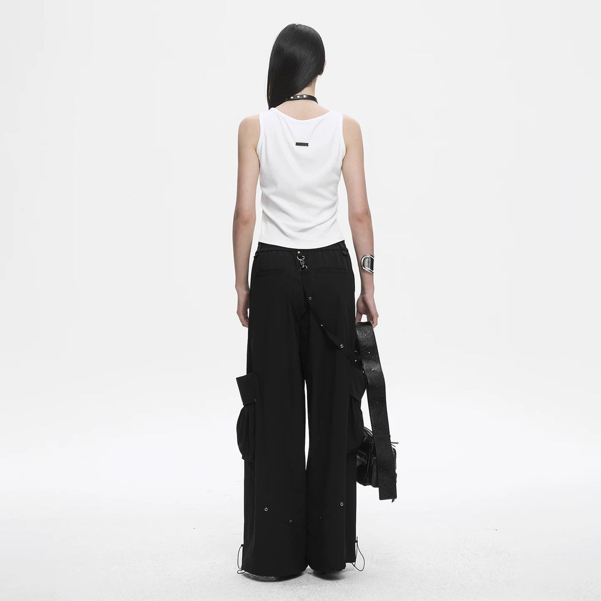 Lapargay dark style wide-leg casual pants utility metal details creates streetwear look L78202607V - Lapargay