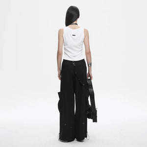 Lapargay dark style wide-leg casual pants utility metal details creates streetwear look L78202607V - Lapargay