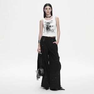 Lapargay dark style wide-leg casual pants utility metal details creates streetwear look L78202607V - Lapargay