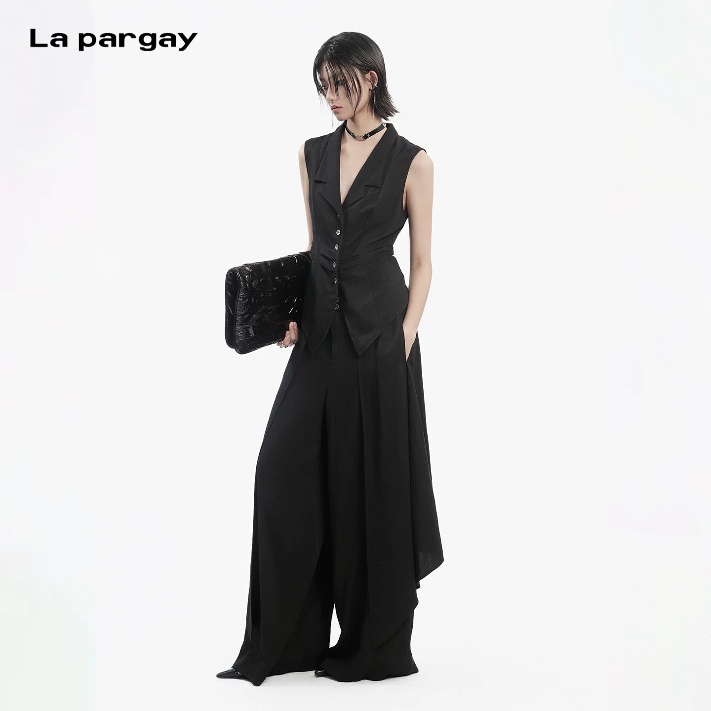 Lapargay Dark Style Wide Leg Culottes Side Irregularity Creates Layered Look L78202903V - Lapargay