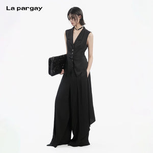 Lapargay Dark Style Wide Leg Culottes Side Irregularity Creates Layered Look L78202903V - Lapargay