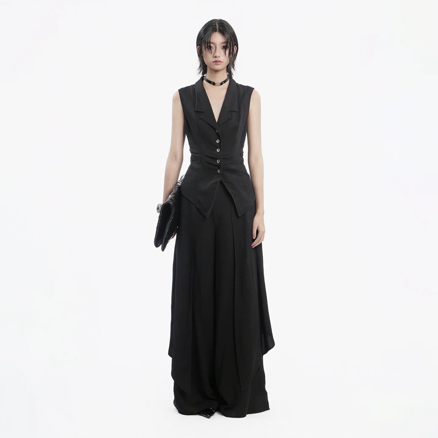 Lapargay Dark Style Wide Leg Culottes Side Irregularity Creates Layered Look L78202903V - Lapargay