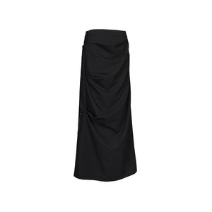 Lapargay deconstructed pleated long skirt, single side button row, high-waisted slimming little black skirt L78109112V - Lapargay