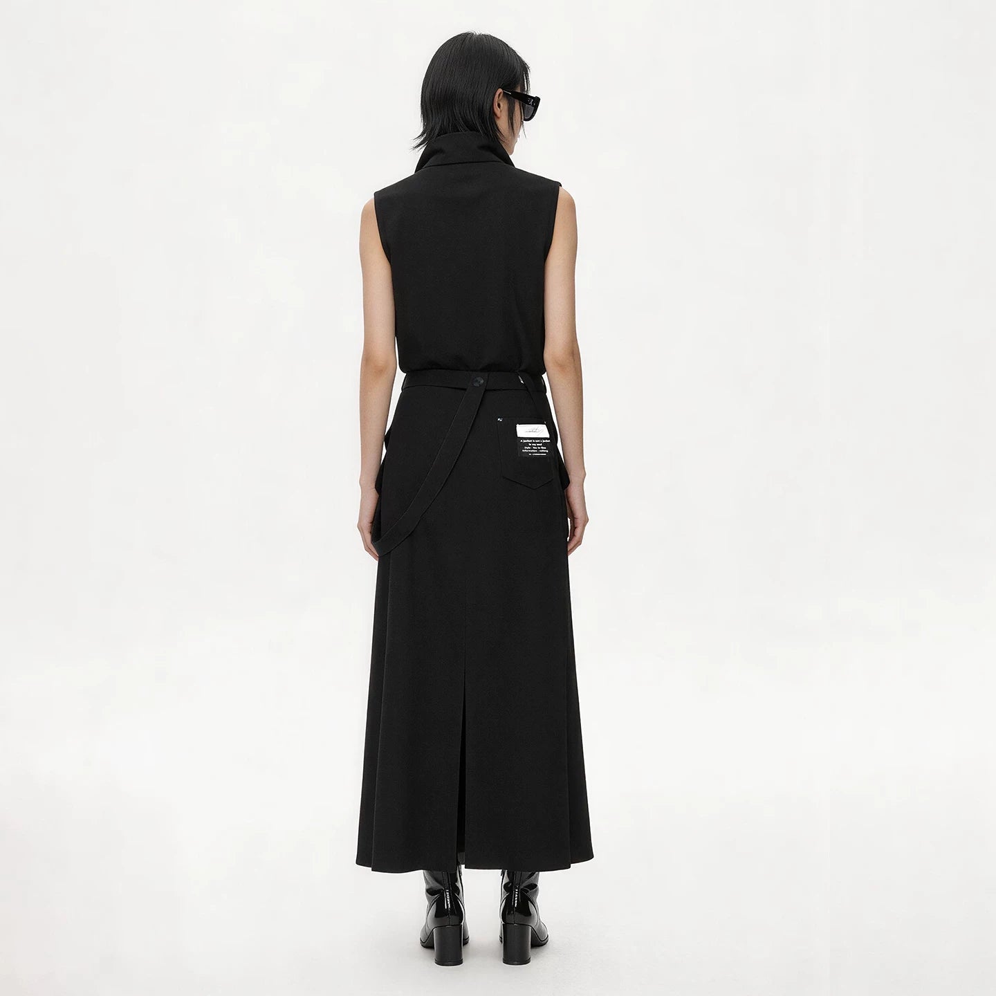 Lapargay Detachable Strap Black Midi Skirt Irregular Split Deconstructed Half Skirt L63109104S - Lapargay