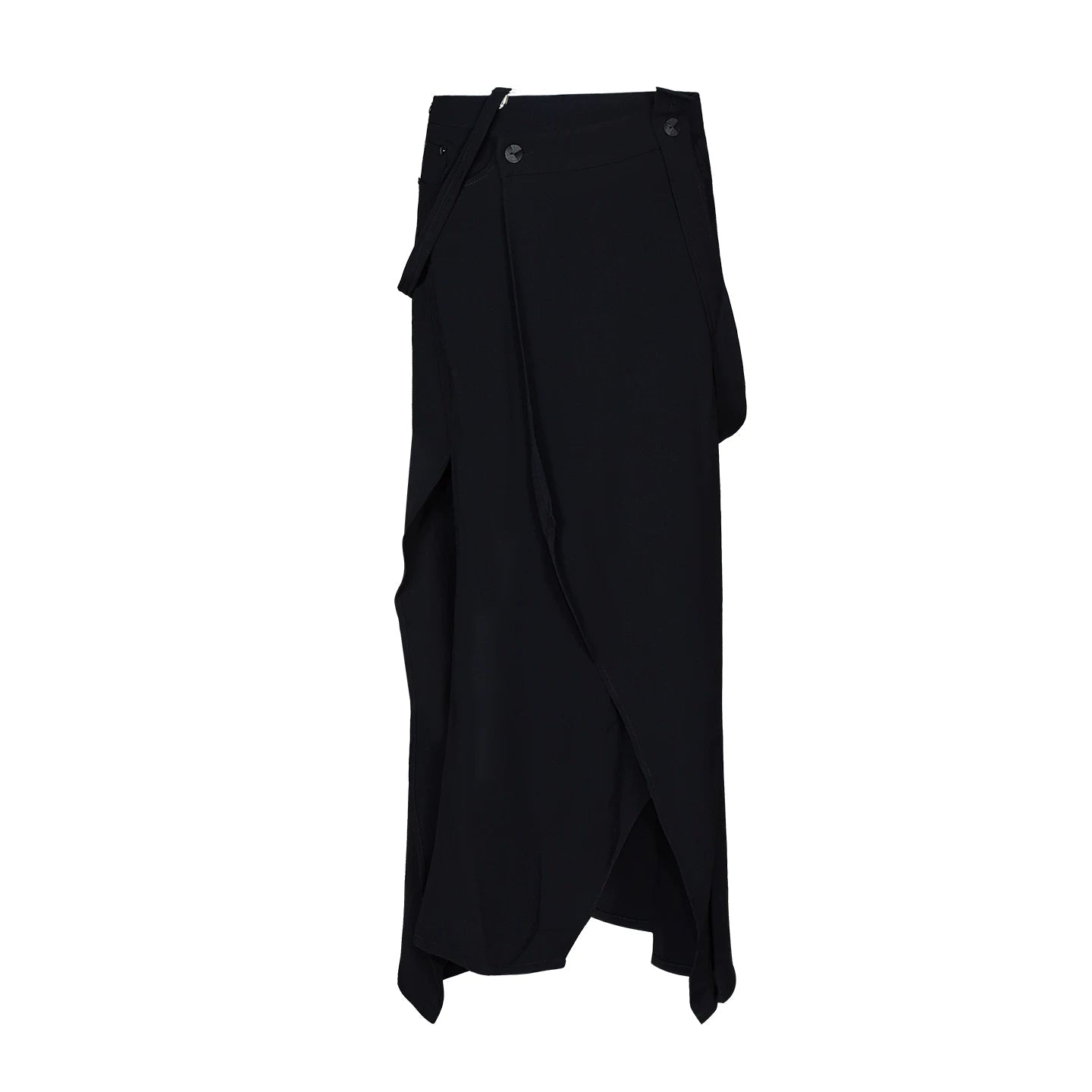 Lapargay Detachable Strap Black Midi Skirt Irregular Split Deconstructed Half Skirt L63109104S - Lapargay