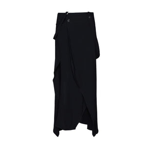 Lapargay Detachable Strap Black Midi Skirt Irregular Split Deconstructed Half Skirt L63109104S - Lapargay