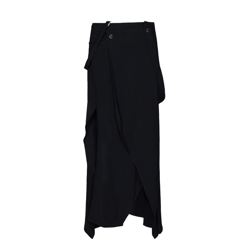 Lapargay Detachable Strap Black Midi Skirt Irregular Split Deconstructed Half Skirt L63109104S - Lapargay