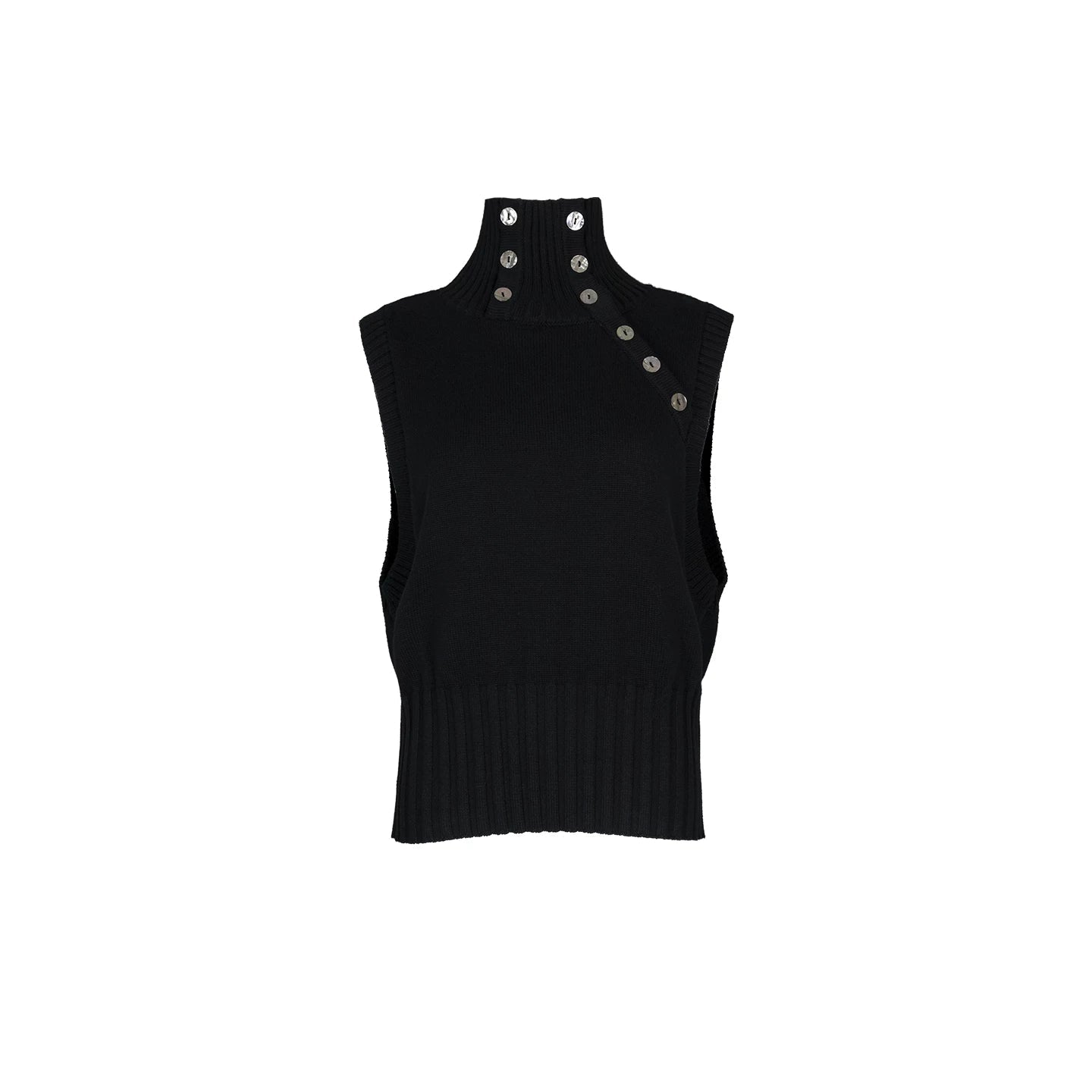 Lapargay Diagonal Button High Neck Knit Vest, Ribbed Waist, Cool Sleeveless Crop Top L78108205V - Lapargay