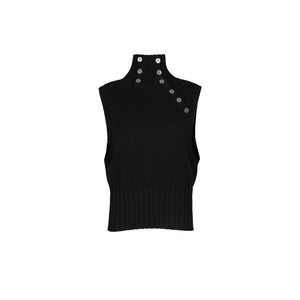 Lapargay Diagonal Button High Neck Knit Vest, Ribbed Waist, Cool Sleeveless Crop Top L78108205V - Lapargay