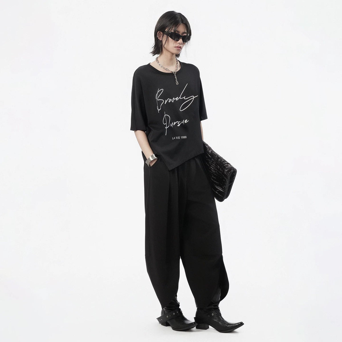 Lapargay Diagonal Button Waistband Casual Pants Split Hem Create High-End Relaxed Look L78202617S - Lapargay