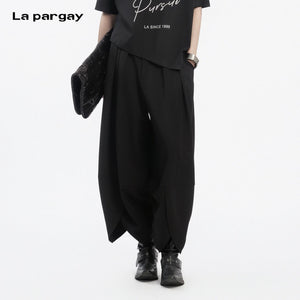 Lapargay Diagonal Button Waistband Casual Pants Split Hem Create High-End Relaxed Look L78202617S - Lapargay