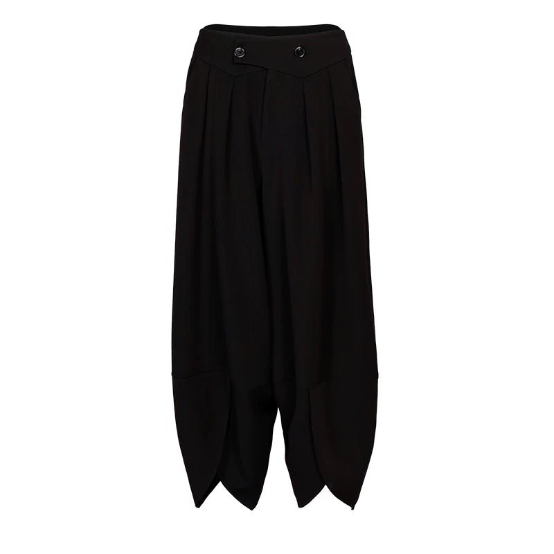 Lapargay Diagonal Button Waistband Casual Pants Split Hem Create High-End Relaxed Look L78202617S - Lapargay