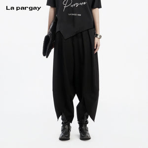 Lapargay Diagonal Button Waistband Casual Pants Split Hem Create High-End Relaxed Look L78202617S - Lapargay