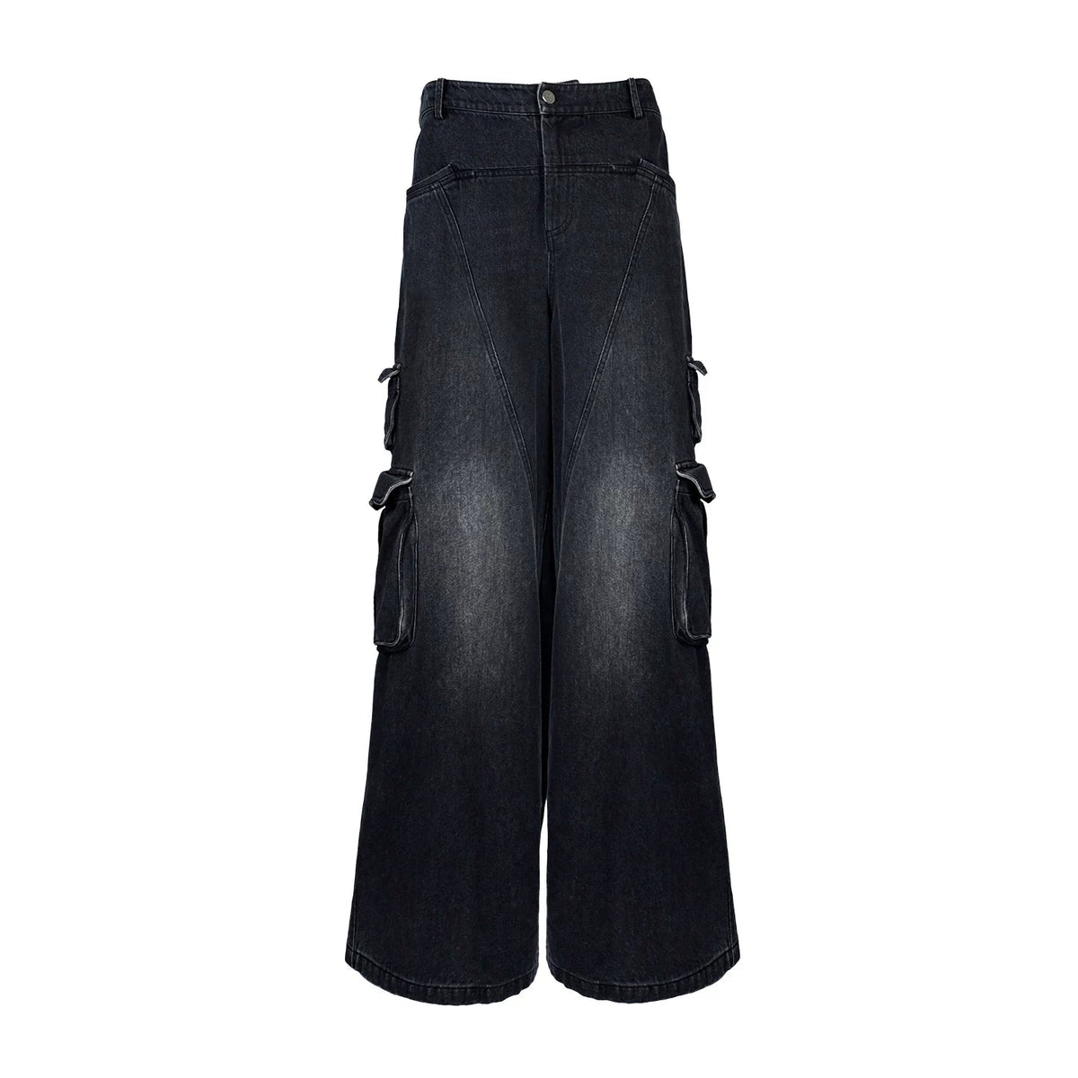 Lapargay Distressed Denim Casual Pants Stitched Line Design Multi-Pocket Cargo Pants L78202604V - Lapargay