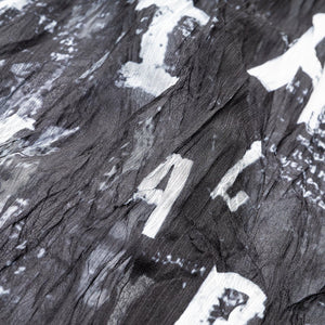 Lapargay Distressed Letter Print Sheer Pleated Chiffon Slim Fit Long-Sleeve Shirt L78201004V - Lapargay