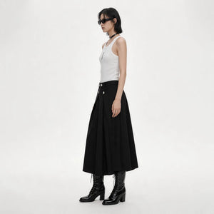Lapargay double decorative button hip-covering design A-line long skirt high waist elongating figure L78209105V - Lapargay