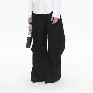Lapargay Double Waistband Casual Pants, Ribbon Decoration, Pleated Wide-leg Trousers L78102602V - Lapargay