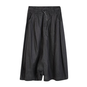 Lapargay Drawstring Waist Cropped Casual Pants High Waist Pleats Loose Comfortable Wide Leg L66302972E - Lapargay