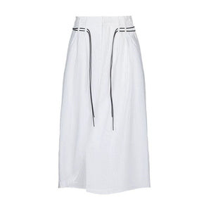 Lapargay Drawstring Waist Cropped Casual Pants High Waist Pleats Loose Comfortable Wide Leg L66302972E - Lapargay