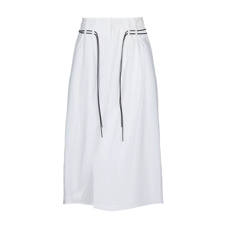 Lapargay Drawstring Waist Cropped Casual Pants High Waist Pleats Loose Comfortable Wide Leg L66302972E - Lapargay