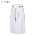 Lapargay Drawstring Waist Cropped Casual Pants High Waist Pleats Loose Comfortable Wide Leg L66302972E - Lapargay