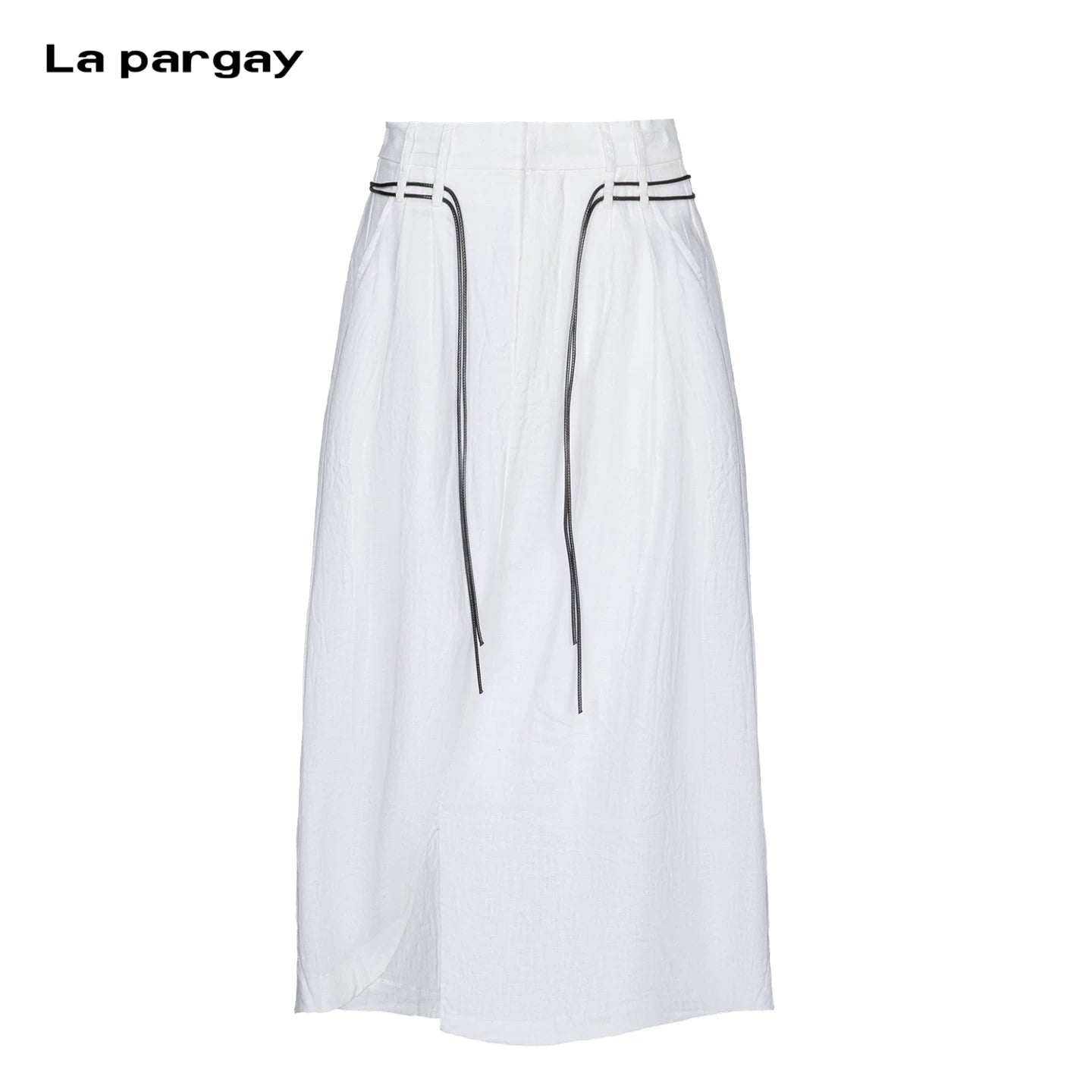 Lapargay Drawstring Waist Cropped Casual Pants High Waist Pleats Loose Comfortable Wide Leg L66302972E - Lapargay